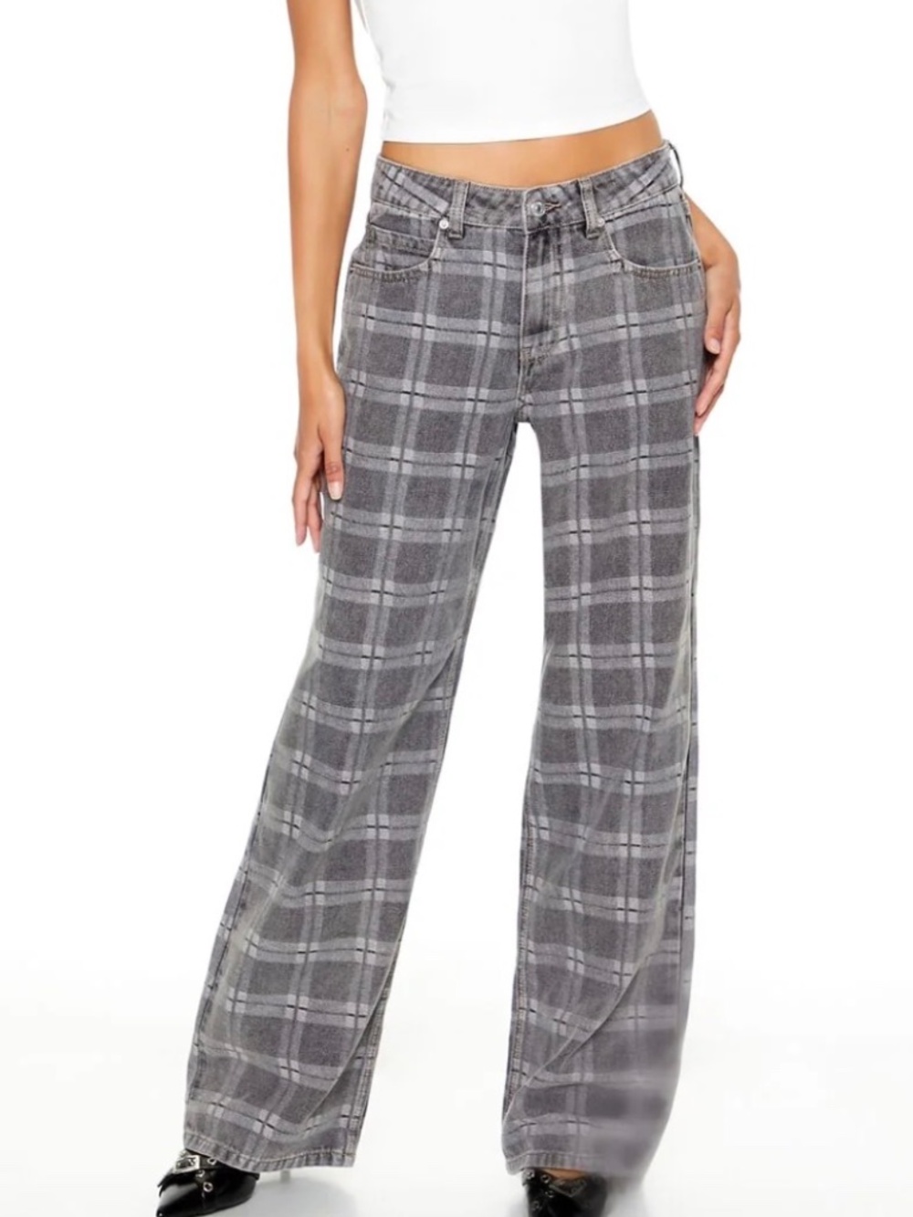 ⭐️Forever 21 PLAID MID-RISE BAGGY JEANS - size 27